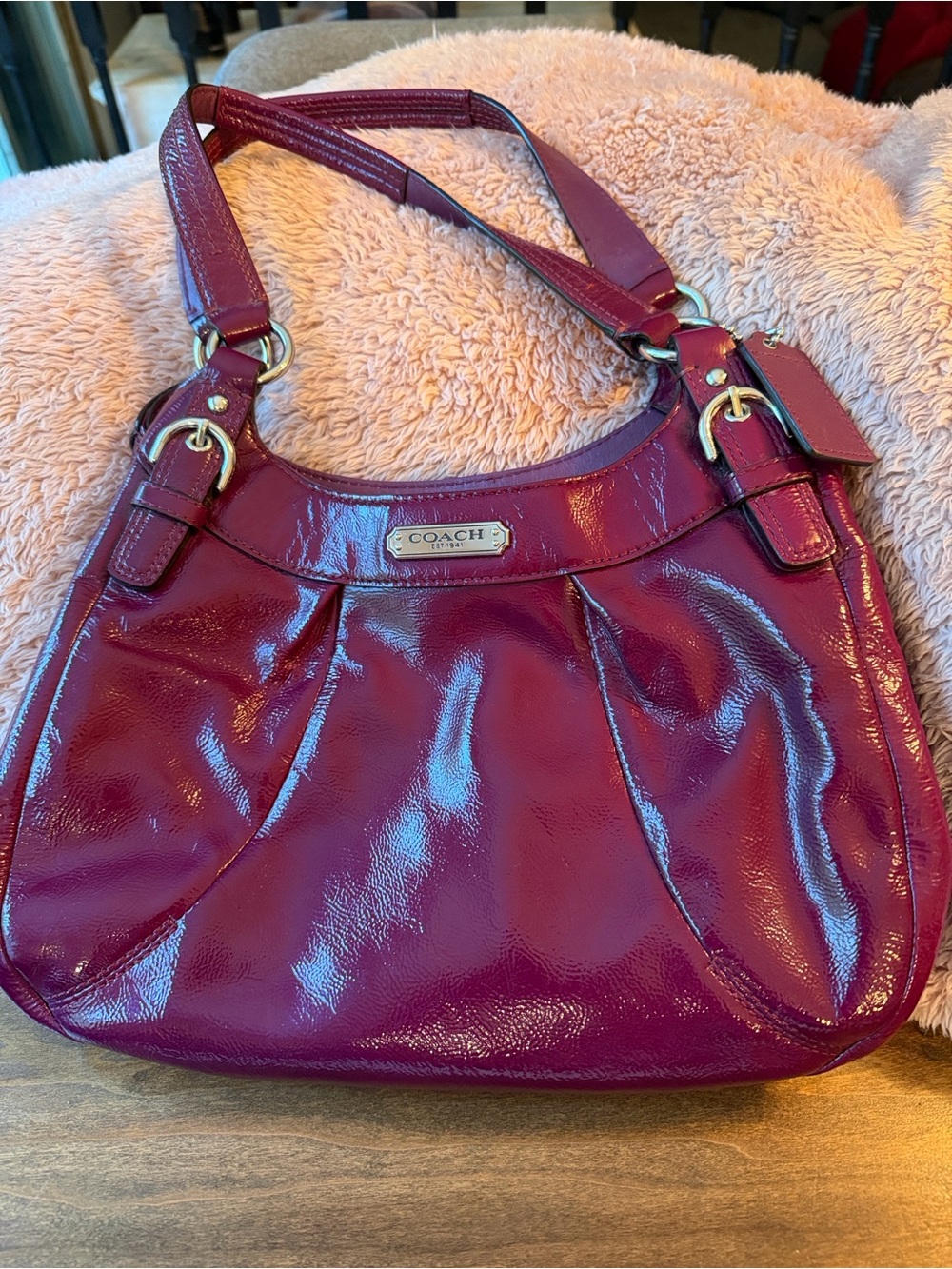 Coach Glossy Patent Leather SoHo Shoulder Bag in Berry Red